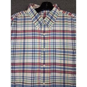 Norsport Mens Shirt L Multi Madras Plaid Button Up Preppy Coastal Light Academia